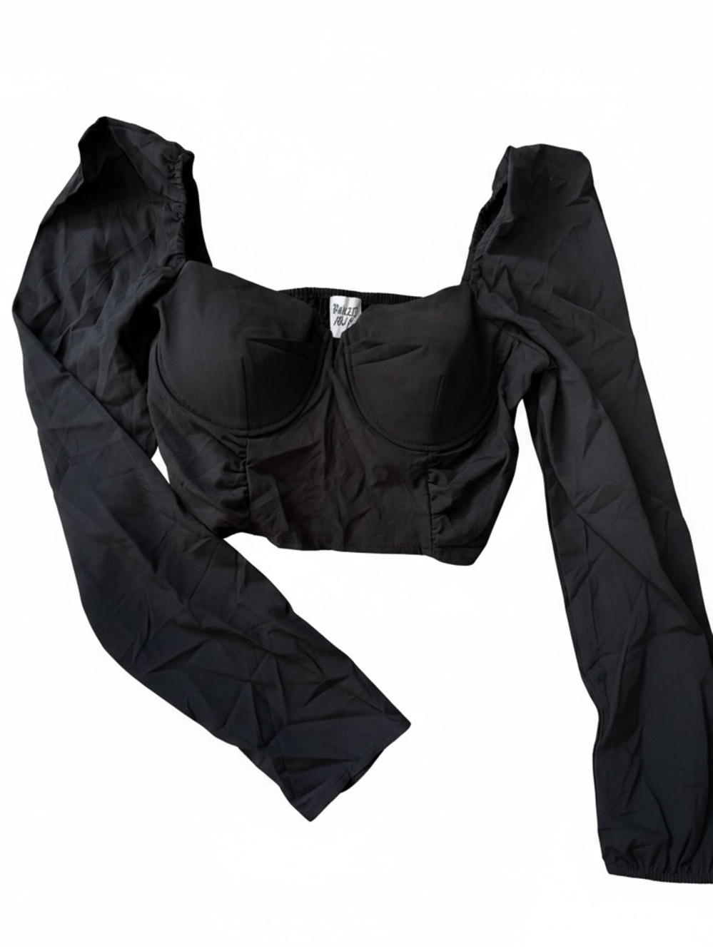 Princess Polly Black Long Sleeve Bustier Crop Top